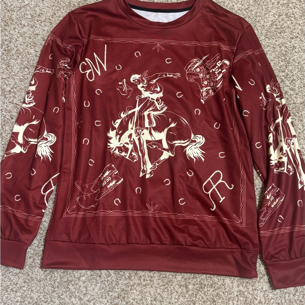 Western print pullover sweater